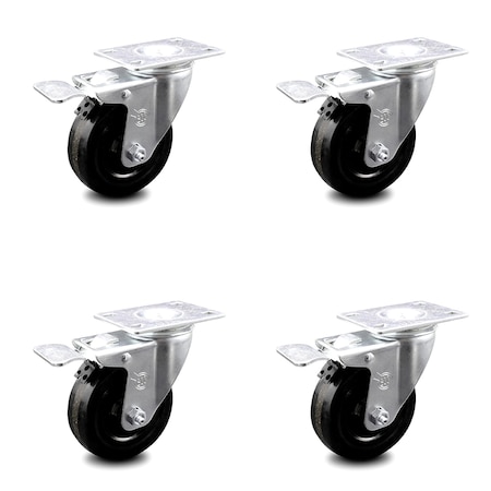 Service Caster 4 Inch Phenolic Swivel Top Plate Caster Set with Total Lock Brake SCC-TTL20S414-PHR-4